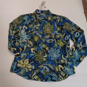CHICO'S silk mosaic tile Turtle Time print NWT blouse, M